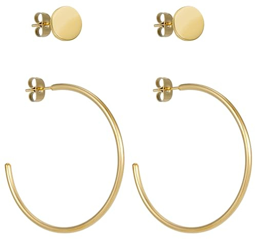 BONNYBIRD® Wasserfeste Große Edelstahl Creolen + Plättchen Ohrstecker Damen in Silber, Gold & Roségold, 100% Wasserfest, Leicht & Sehr Hautverträglich BonnyGrace