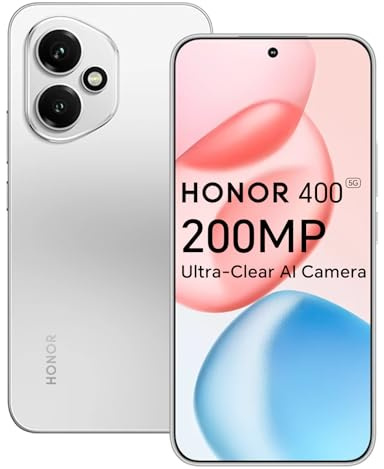 Honor 400 5G Smartphone, 8GO 512GO, Caméra AI Ultra-Claire de 200 Mpixels, 6,55 AMOLED Display 120Hz, Snapdragon 7 Gen 3, 5170mAh, IP65, Dual SIM, NFC, Android 15, sans Chargeur, Argent