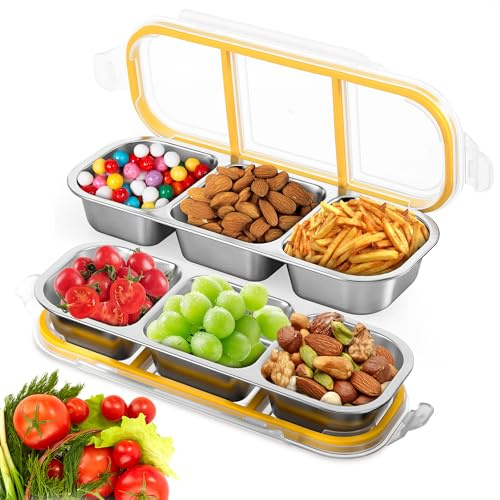 Fentar 2stk Snackbox mit Fächern Edelstahl, Brotdose Kinder Meal Prep Boxen | Leckdichte Snackdose mit Fächern Spülmaschinenfest, Bento Box Edelstahl Snack Boxen mit Deckel für Schule Arbeit Camping