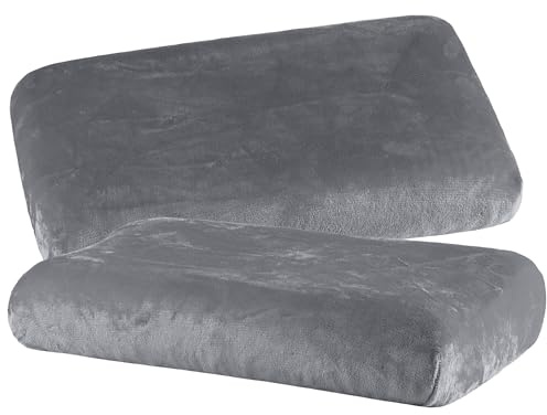 BaSaTex Cashmere Plüsch Kissenbezüge Spannbezüge 2er Pack für Nackenkissen und Gesundheitskissen | kuschelig weicher Kissenbezug | ca. 30x50 cm | Farbe: Anthrazit