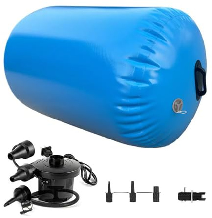 Air Roll Aufblasbare Roller, 80x100cm Air Barrel Luft Rollen Gymnastik Yoga Rolle Turnen mit Elektrischer Luftpumpe, Zylinder Tumbling Matten Gymnastikmatte Sportmatte Turnmatte (Blau)