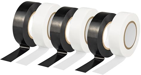 urcianow 6 Rouleaux de Ruban Électrique 19mm x 18m Couleurs Mélangées Adhésif Fort Ruban Isolant PVC pour Isoler, Réparer et Protéger les Fils Électriques Noir/Blanc