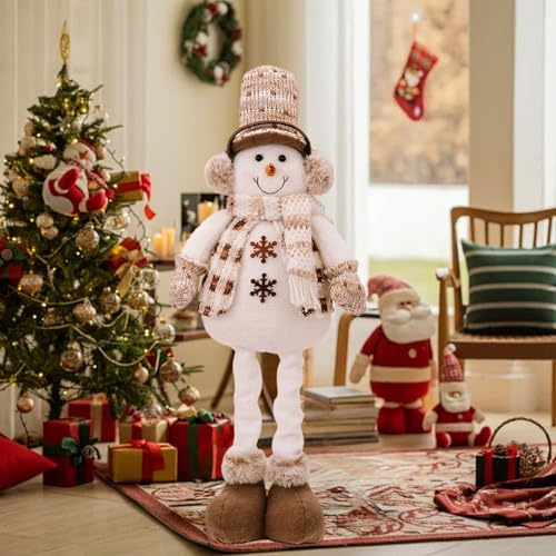 Adjustable Standing Christmas Gnome Handmade Large Reindeer Dwarf Stuffed Toy with Extendable Spring Legs Christmas Decoration and Winter Home (W 39x19cm)