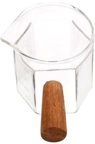 DOITOOL Verre Doseur pour Espresso avec Bec Verseur Pichet Verre Transparent avec Graduation Manche Bois Résistant Chaleur Pichet Lait et Café pour Usage Domestique Couleur Aléatoire