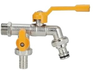 Grifo de agua doble for exterior, adaptador manguera jardín 1/2'' a 3/4'', conector latón for tanque 1 entrada y 2 entradas Grifo de jardín(Color 2)