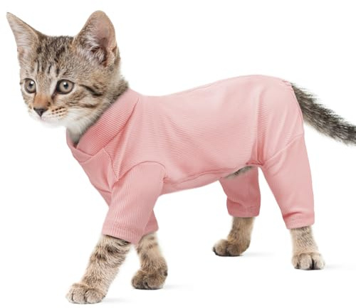 Kattdräkt, Pullover Pyjamas Varm Sweatshirt Katter Boby Postoperativ Vinterjacka Återhämtningsdräkt för Sår (Rosa, XS)