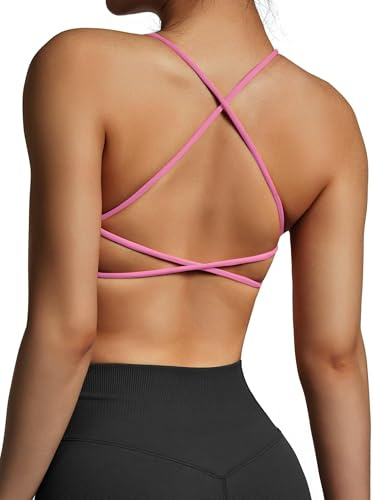 SUUKSESS Reggiseno sportivo da donna, con schiena aperta, imbottito, con spalline, per allenamento, palestra, yoga, rosa, S