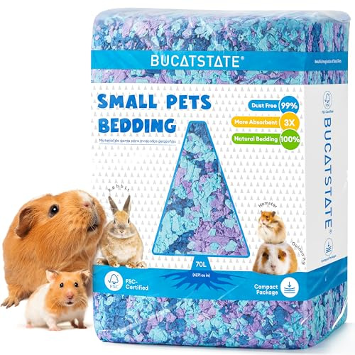 BUCATSTATE Lecho de Papel para Hámster 70L - Sustrato de Papel 99.9% Libre de Polvo y Certificado FSC, Suave y Absorbente para Conejos, Cobayas, Jerbos y Pequeños Roedores (Azul Crepuscular)