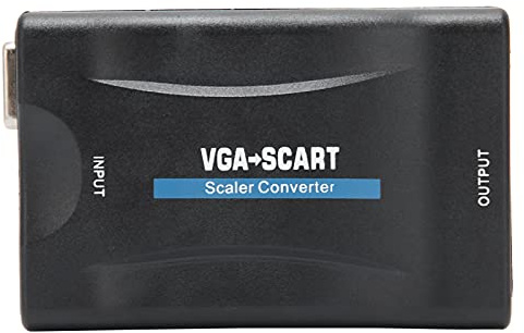 SUNGOOYUE VGA to SCART Converter, HD Video Adapter for TV with Remote Control, Plug and Play, Worldwide Compatibility, Compact Design (Black)