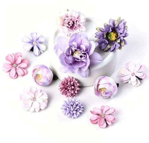 UEAVOID Mollette Fiori Artificiali per Capelli 12 Pezzi Blu Viola – Fermagli Eleganti con Presa Salda per Donna & Ragazza, Ideali per Matrimonio, Feste & Quotidiano