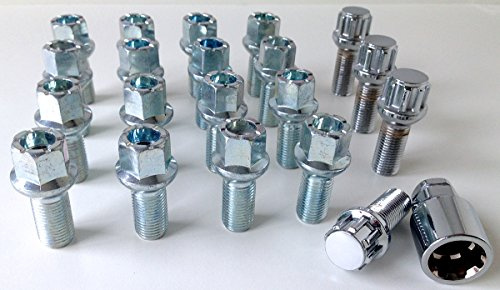 Set of 20 alloy wheel bolts M14 x 1.5 thread 27mm long, radius seat, 17mm Hex inc 4 locks suitable for Mercedes