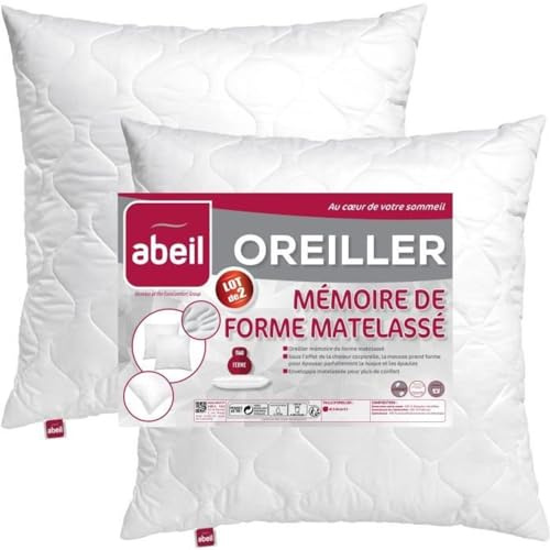 Abeil Lot DE 2 OREILLERS MÉMOIRE DE Forme Matelasse 60 x 60 cm