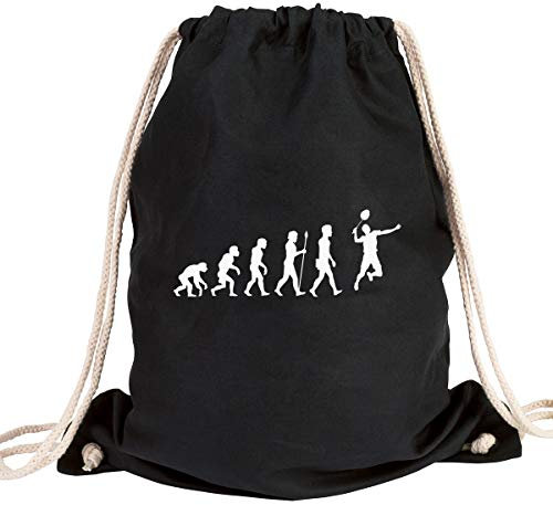 JUNIWORDS Turnbeutel - Wähle ein Motiv & Farbe - Evolution Badminton (Beutel: Schwarz, Motiv: Weiß)