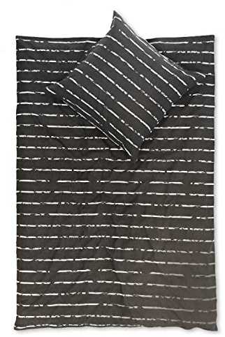 jilda-tex Biber Bettwäsche Modern Stripes 135x200 cm + 80x80 cm 100% Baumwolle Feinbiberbettwäsche Edelflanell (Anthrazit, 135 x 200 cm)