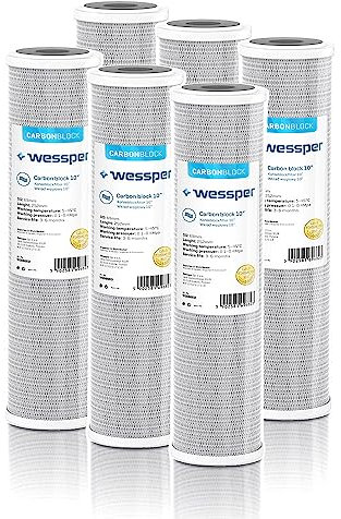 6x Wessper 10 Aktivkohle Filter für Umkehrosmose, Kokos Filterkartusche, Wasserspeiseleitung & Partikelfiltration – 5 Micron
