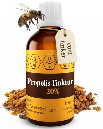 Nordbienchen Propolis Tinktur 20% - 50ml naturreine Propolis Tropfen direkt vom Imker - natürliches Rachen Spray, als Nagelserum, zum Gurgeln, bei Hautunreinheiten, uvm. Extrakt Serum