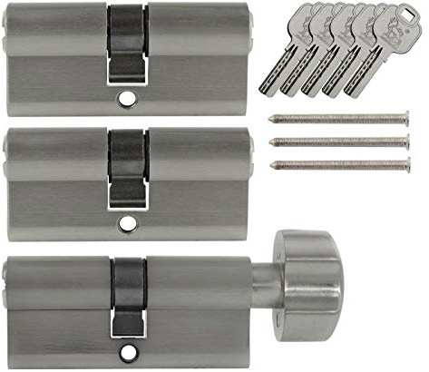 3x Tür Zylinder Schloss 80mm 40/40 mm gleichschliessend +5 Schlüssel Schliessanlage