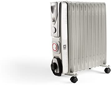 PIFCO 2500W White 11 Fin Oil Filled Radiator With Timer - 3 Heat Settings 1000W, 1500W, Energy Efficient - 24hr Heater for Home, Office - Free Standing, 203885