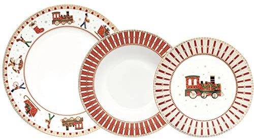 EASY LIFE Service 18 Weihnachtsteller POLAR EXPRESS aus Porzellan Ø 26,5xØ21,5x19
