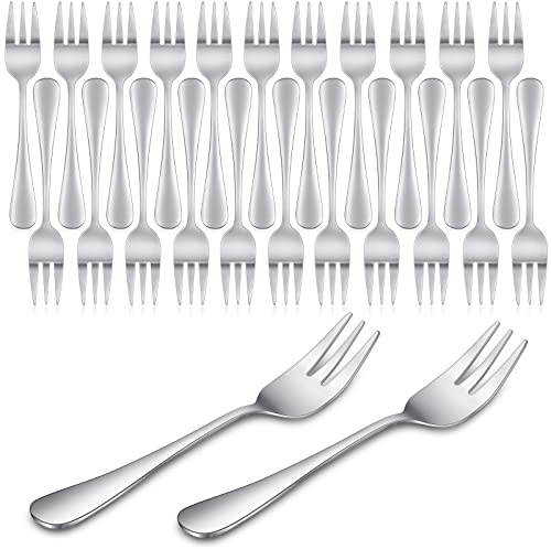 Zubebe 24 Pcs Oyster Fork Appetizer Seafood Forks Portable Stainless Steel dinnerware 3 Prong Fruit Small Cocktail Salad Dessert tableware for Tasting Crab Escargot Party Travel, 5.5 Inch Silver