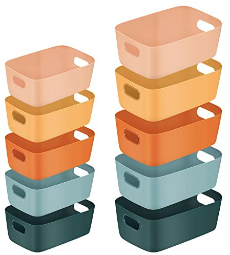 Boîtes de Rangement en Plastique, Victse Organiseur Panier de Rangement, Plusieurs Couleurs Paniers de Rangement Pour Cuisine, Placard, Bureau, Salle de Bain, Jouets, Maison (10 Pcs)