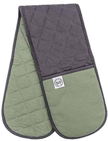 Double Oven Gloves | Heat Resistant To 250C | Independently Tested And Certified | Robinsgate Farm® Extra-Long Length Oven Mitts | Free Recipe Card | UK Brand (Green)