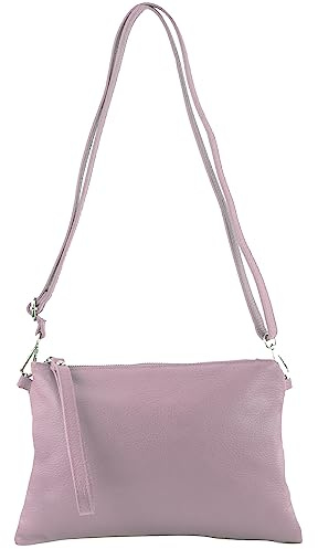 modamoda de - T186 - ital. Clutch Bolso de hombro Cuero Medium, Color lila., Small