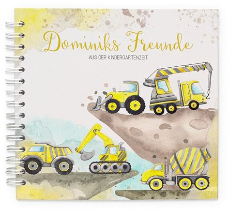 Feenstaub Freundebuch Kindergarten Baustelle, personalisiertes Freundebuch mit Namen, Meine ersten Freunde Baustelle, Geschenk Kindergartenstart, Freundschaftsbuch Bagger