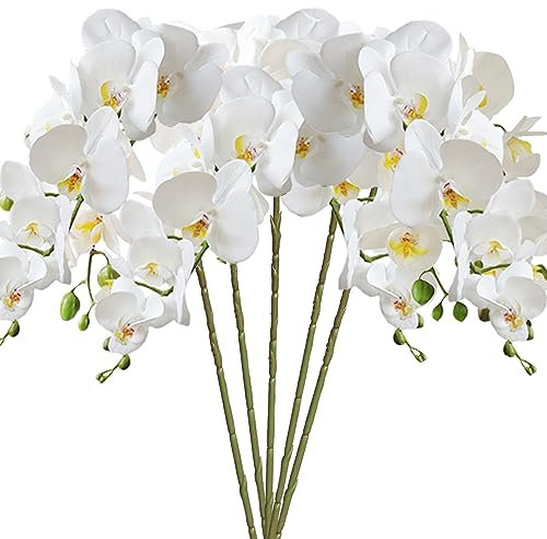HinyoCo 5 Künstliche Phalaenopsis-Blumen,80 cm Künstliche Orchidee Blumen, Party, Büro, Terrasse, Hof, Heim-Blumendekoration (weiß)