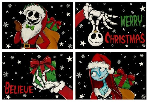 Manteles individuales de Navidad para Halloween, decoración de Pesadilla antes de Navidad, Jack y Sally, decoraciones de Navidad para fiesta en casa
