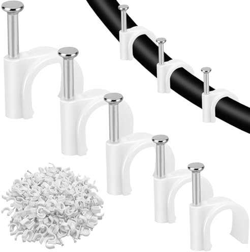 RAFIYU 500 Pezzi Fermacavo con Chiodo, Fermacavi Muro, Bianco Rotondi Graffette Clip per Cavi, Fascetta per cavi Fixpoint,Clip Fermacavi Muro Rotondi Bianchi con Chiodo 4 mm, 6 mm, 8 mm, 10 mm, 12 mm