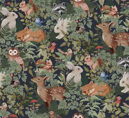 MuralPeel Animal Leaf Forest Deer Rabbits Squirrel Owl Green Plants Peel and Stick Wallpaper Self Adhesive Removable Easy Peel Off Contact Paper Stick on Wall Paper for Bedroom&Renter