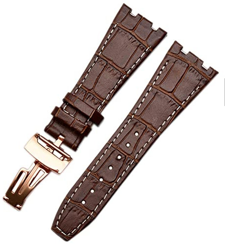 HKIDKK Für AP 15400 handgelenk bänder 26mm armband Echtes Leder Handgemachte Uhr Band mit stahl Faltschließe, 26 mm, Achat