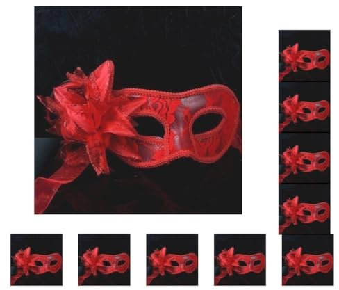 10 Set Spitze Maskerade Maske Karneval Party Augenmaske mit Blumen für Halloween rot