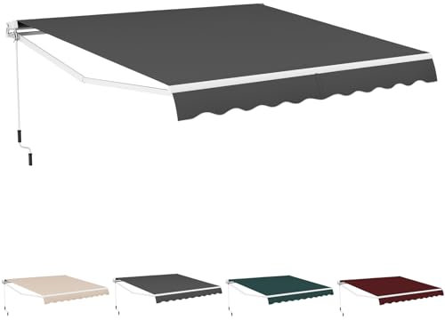 HOMASIS Tenda da Sole per Esterno, 3,6x3M, Tenda Estensibile da Veranda da Giardino, Superficie Impermeabile e Telaio in Alluminio, Tenda da Sole a Caduta per Balcone, Terrazzo (Grigio scuro)