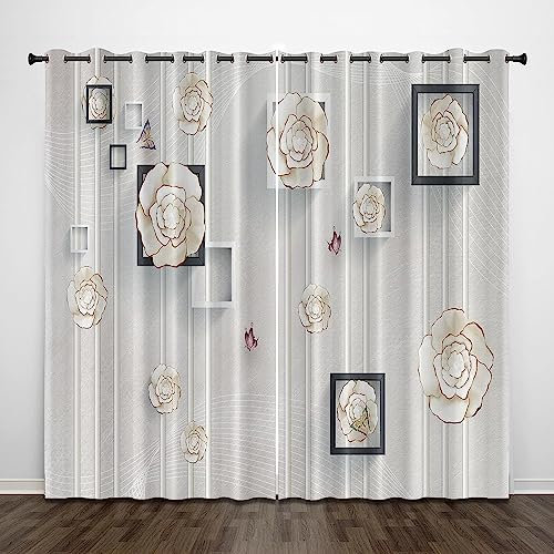 3D Blickdichte Gardinen Verdunkelungsvorhang Mit Ösen Minimalistische Blumen, 2Er Set, 2 X 70 X 160 cm Wohnzimmer Gardinen Blickdicht Kinder Vorhänge Schlafzimmer Dekoschals Gardine Esszim -4D3O3W6B2