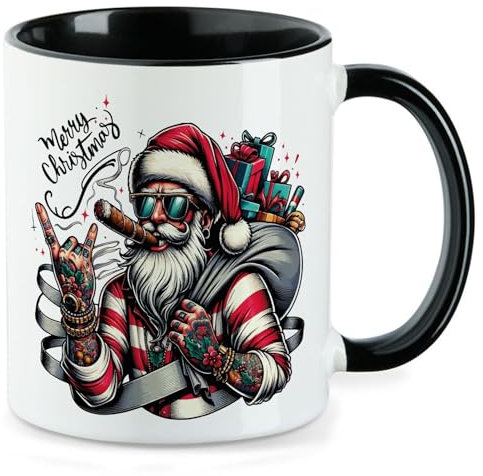 Huuraa Kaffeetasse Cooler Weihnachtsmann Merry Christmas Geschenk 330ml Schwarz Cooler Weihnachtsmann Präsent