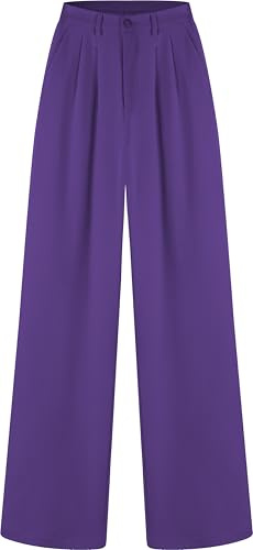 Tronjori Pantaloni da Donna a Vita Alta Casual a Gamba Dritta per Ufficio e Lavoro Con Elastico in Vita, Viola Uva, XX-Large