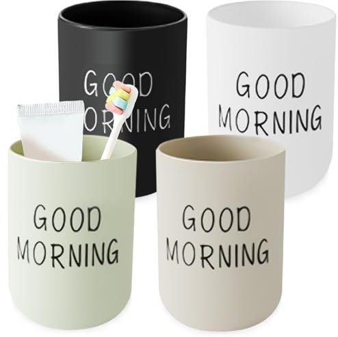 PRITOK 4 bicchieri per spazzolini da denti in plastica: multicolor lavaggio portaspazzolino per bagno, portaspazzolino portatile per coppie, adulti (bianco, nero, verde, cachi)