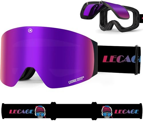 Skibrille Herren - Snowboard Brille Damen, Innovatives Flip-Up-Design Verspiegelt Ski Brille, Rahmenlose Breitere Sicht Schneebrille - Magnetische & Anti-Fog Snowboardbrille - UV400 Helm Schneebrille