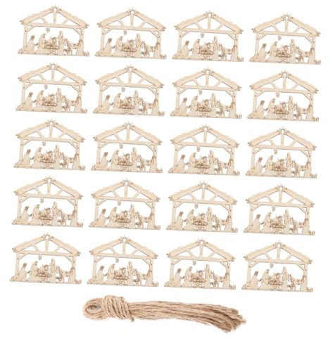 Tofficu 20 Stück Holz Christbaumschmuck Krippe Hohles Hausform Design Massivholz Baumschmuck Weihnachten Glaubensbasierte Dekoration Zum Aufhängen Für Urlaub Feier