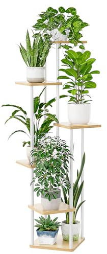 Bamworld Support pour plantes d'intérieur à 6 étages - En métal - Pour l'extérieur - Pour balcon - Décoration de chambre à coucher - Blanc