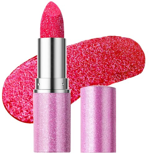 Erinde Barra de Labios con Purpurina, Glitter Lipstick Brillante e Hidratante, Pintalabios Permanente de Larga Duración, Maquillaje Labial Resistente al Agua con Efecto Metálico Cremoso #04