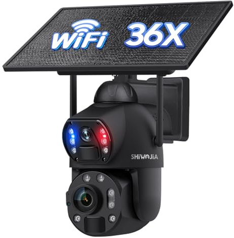 SHIWOJIA 36X Caméra de Surveillance WiFi Extérieur 10W Panneau Solaire,【Enregistrement Continu 24/7】 20,000mAh Batterie 6MP Camera Extérieure, 50M Vision Nocturne, IP66