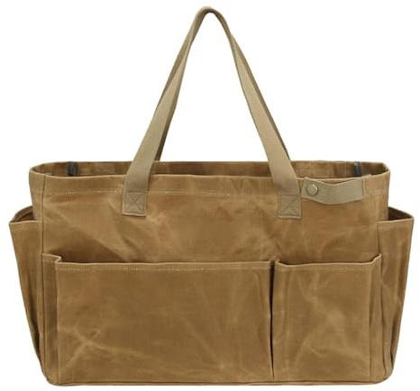 Laroal Sac de Rangement Portable en Toile cirée, fourre-Tout Pliable pour Bois de Chauffage, Panier de Jardin Durable pour Camping, Jardinage, électricien et équipement de Plein air (Kaki)