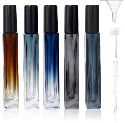 Aieino 5PCS 10ml Travel Perfume Atomiser Refillable - Portable Perfume Bottle Mini Aftershave Atomisers Spray Bottles Non Leakable with Funnel Dispenser for Women Men, Pocket Handbag(Tall)