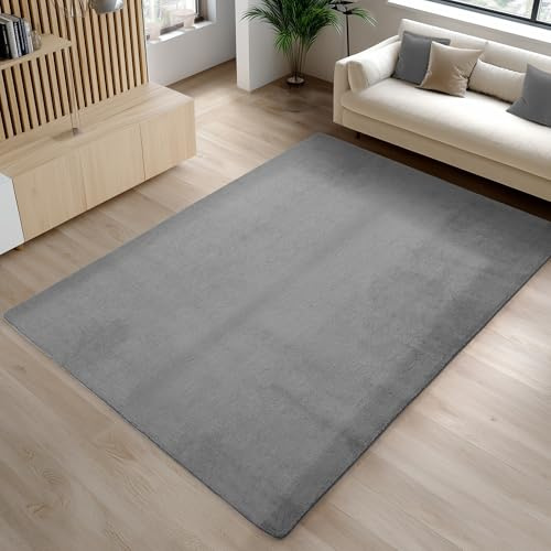 Carpetsale24 Kurzflor Teppich Wohnzimmer 200 x 280 cm Grau - Teppich Waschbar, rutschfest, Weich, modern einfarbig Design - für Schlafzimmer, Küche, Esszimmer