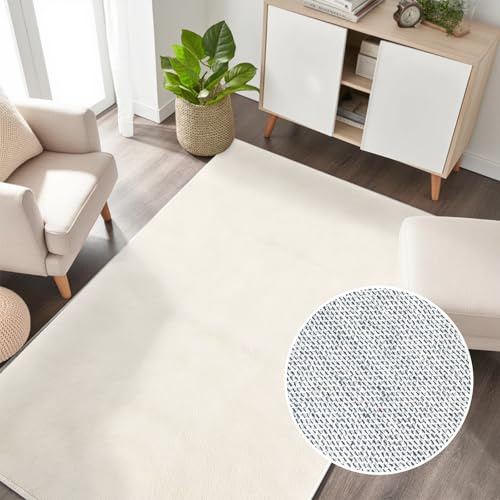 HiChiclife Flacher Kurzflor Teppich Creme 80x150 (ca. 0,5 cm) – Waschbar & rutschfest mit TPE – Leicht, weich & ideal für Saugroboter & Alltag