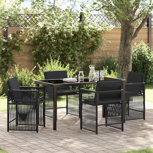 IKAYAA Gartenmöbel Set mit Tisch und 4 Stühlen Garten sitzgruppe 4 Personen Polyrattan Sitzgruppe Gartenmöbel Sitzgruppe Essgruppe für Garten Terrasse und Balkon-Schwarz-5-tlg