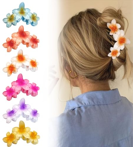 Vaskula Haarklammer Blume 6 Stücke Rutschfeste Blumen Haarklammer Blütenform Hasrspange Clip Große Haarspange Starken Halt für Damen Dickes Dünnes Haar (Farbe)